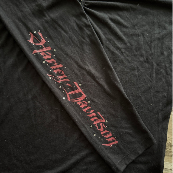 Harley-Davidson Womens Embellished‎ Graphic Sleeve Large Bling Rhinestone V-Neck - Picture 6 of 10